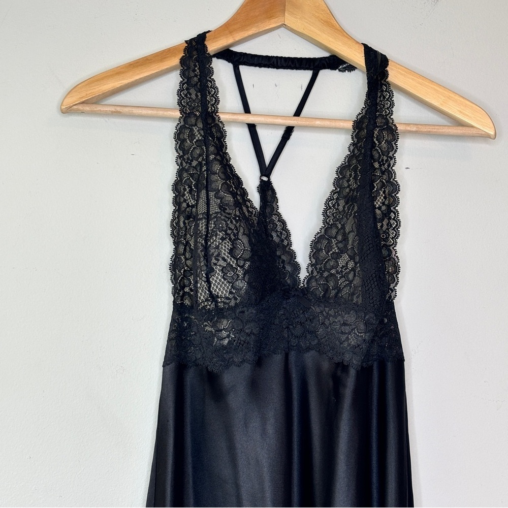 Vicoria's Secret Black Satin‎ Lace Slip Dress Babydoll Lingerie Nightgown Size M - Picture 3 of 11